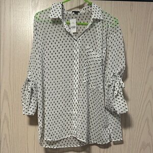 Ann Taylor Factory Brown and White Polka Dot Button-Down Shirt